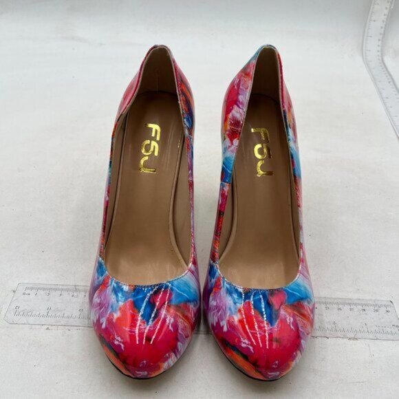 FSJ Women Stylish Closed Toe Rhinestone Emerald Chunky High Heel Pumps - Picture 3 of 8